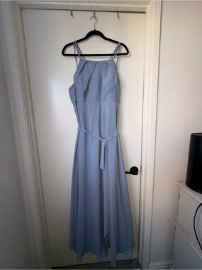 JJs House Light Blue Double-Strap Maxi Dress with Waist Sash